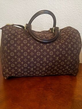 Louis Vuitton Dark Brown and Gold Monogram Interior Detail